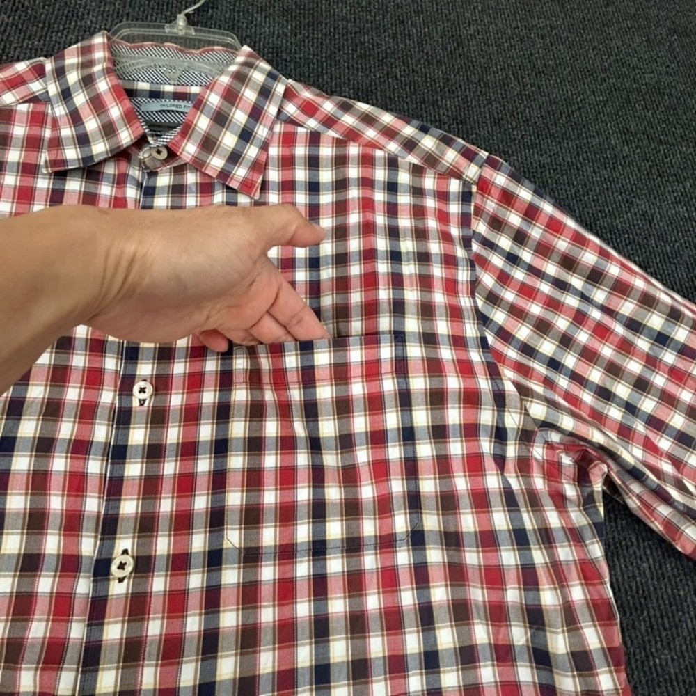 Johnston & Murphy Men's Shirt Large Tailored Fit Long Sleeve Button Red Plaid - Picture 9 of 16